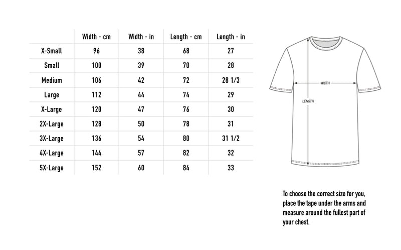 Size chart for Embrace Tee - Black