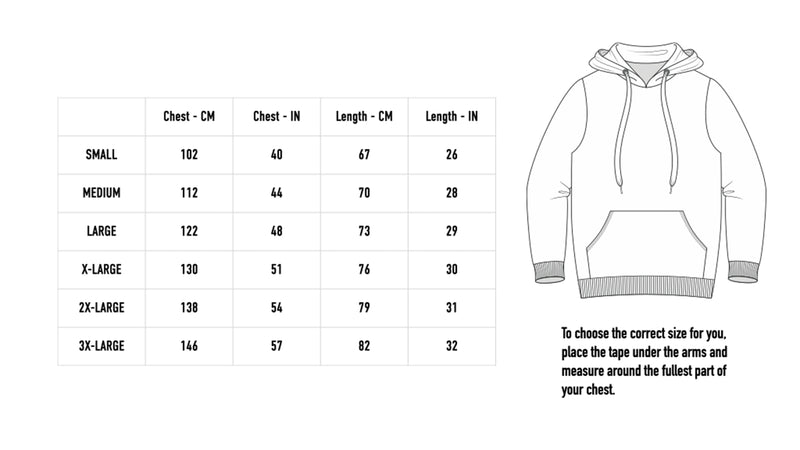 Size chart for Twisted Hoodie - Black